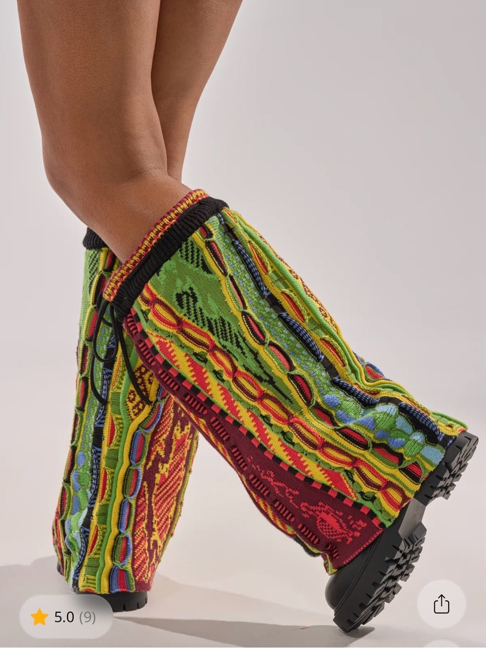 AKIRA Size 10 Multicolor Patterned Knit Boots with Drawstring at the Top - Picture 7 of 8